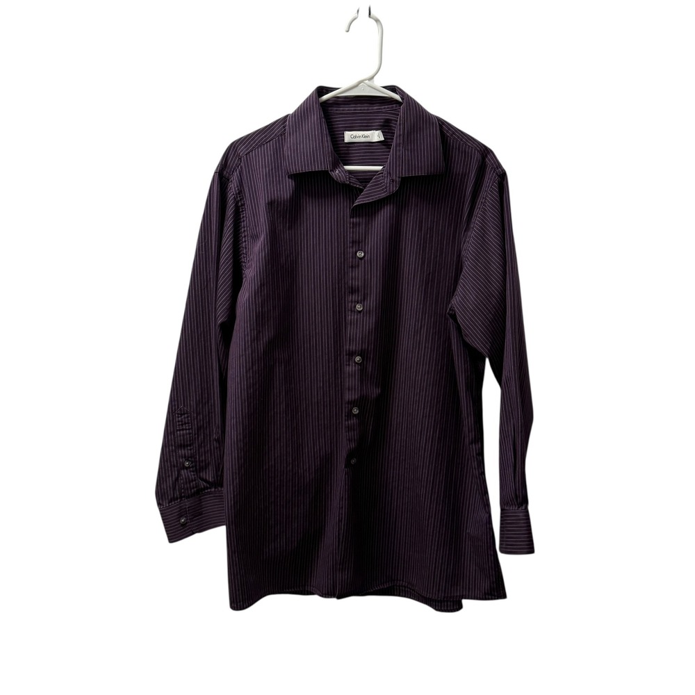 Calvin Klein Men's Purple Pinstripe Dress Shirt Long Sleeve Button S 17 32/33